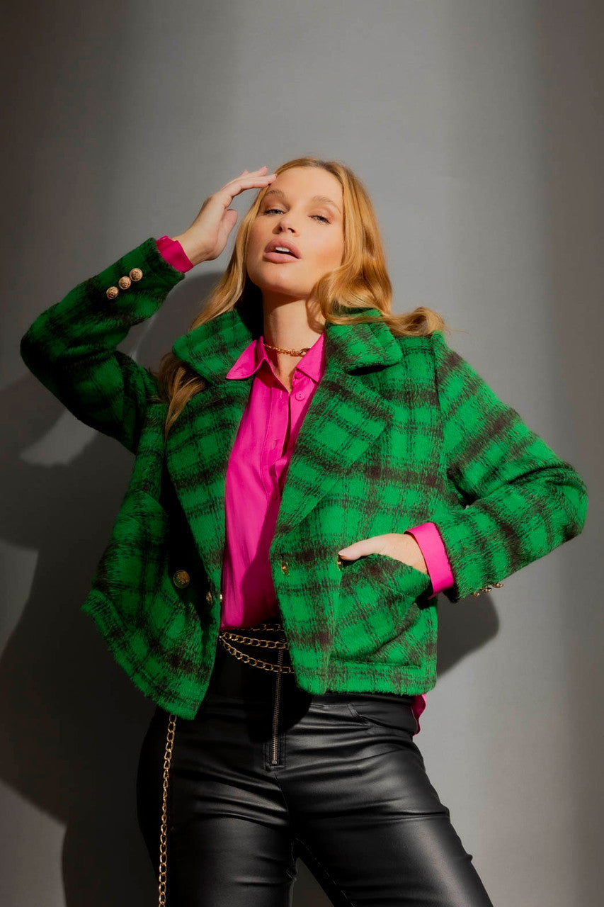 Green Check Crop Astra Coat Green Check