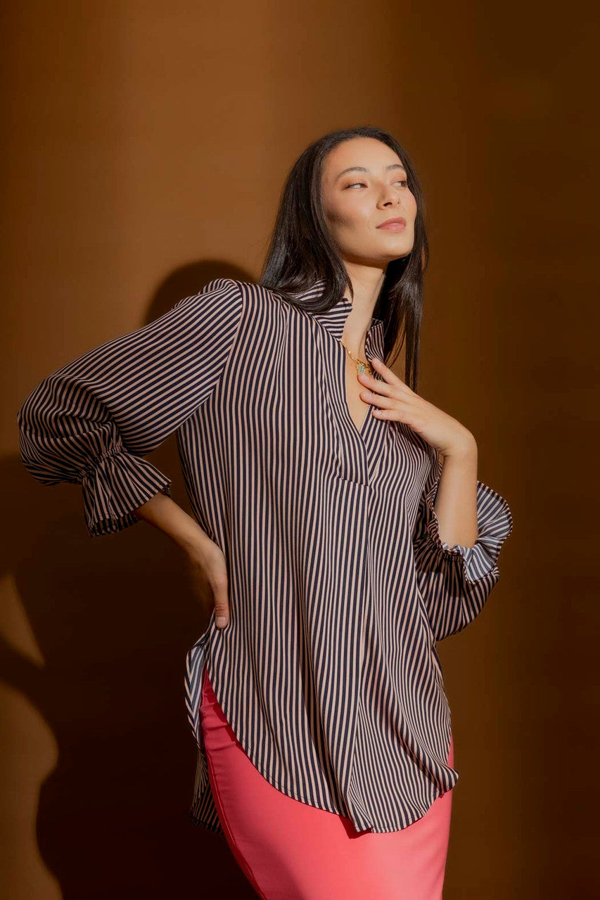 Navy/Pink Stripe Femme Blogger Shirt