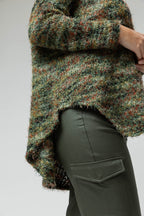 Khaki Speckle Fluffy V Neck Jumper