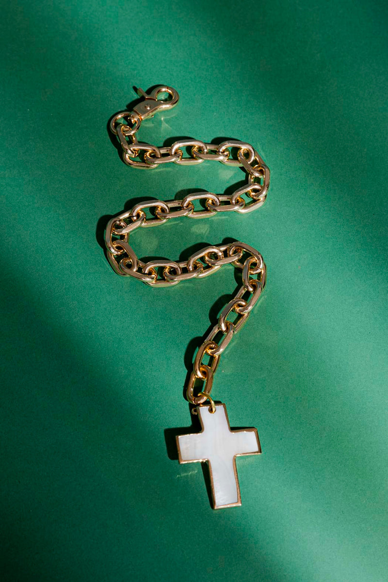 Gold Chain With Shell Cross Necklace S