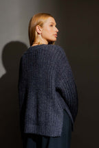 Washed Navy Chunky V Neck Jumper Navy S