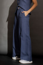 Navy Sandwashed Linen Cleo Pant