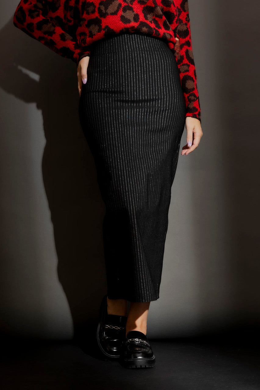 Black Stripe Lurex Zip Skirt Black Stripe