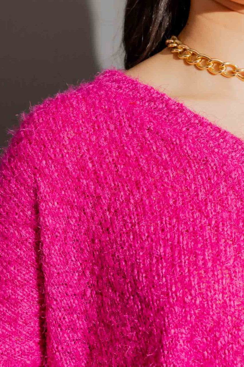 Pink Fluffy V Neck Jumper