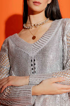 Silver Foil Crochet V Neck Jumper