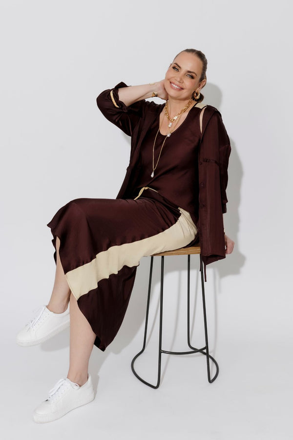 Chocolate Glow Bias Panel Skirt