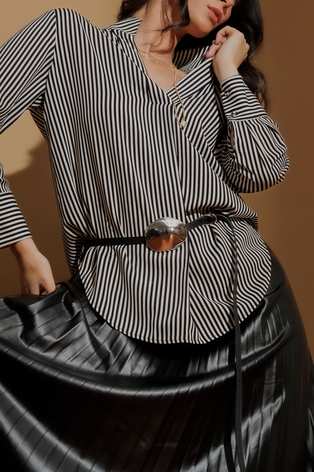 Silver Leather Dome Belt Silver O/S