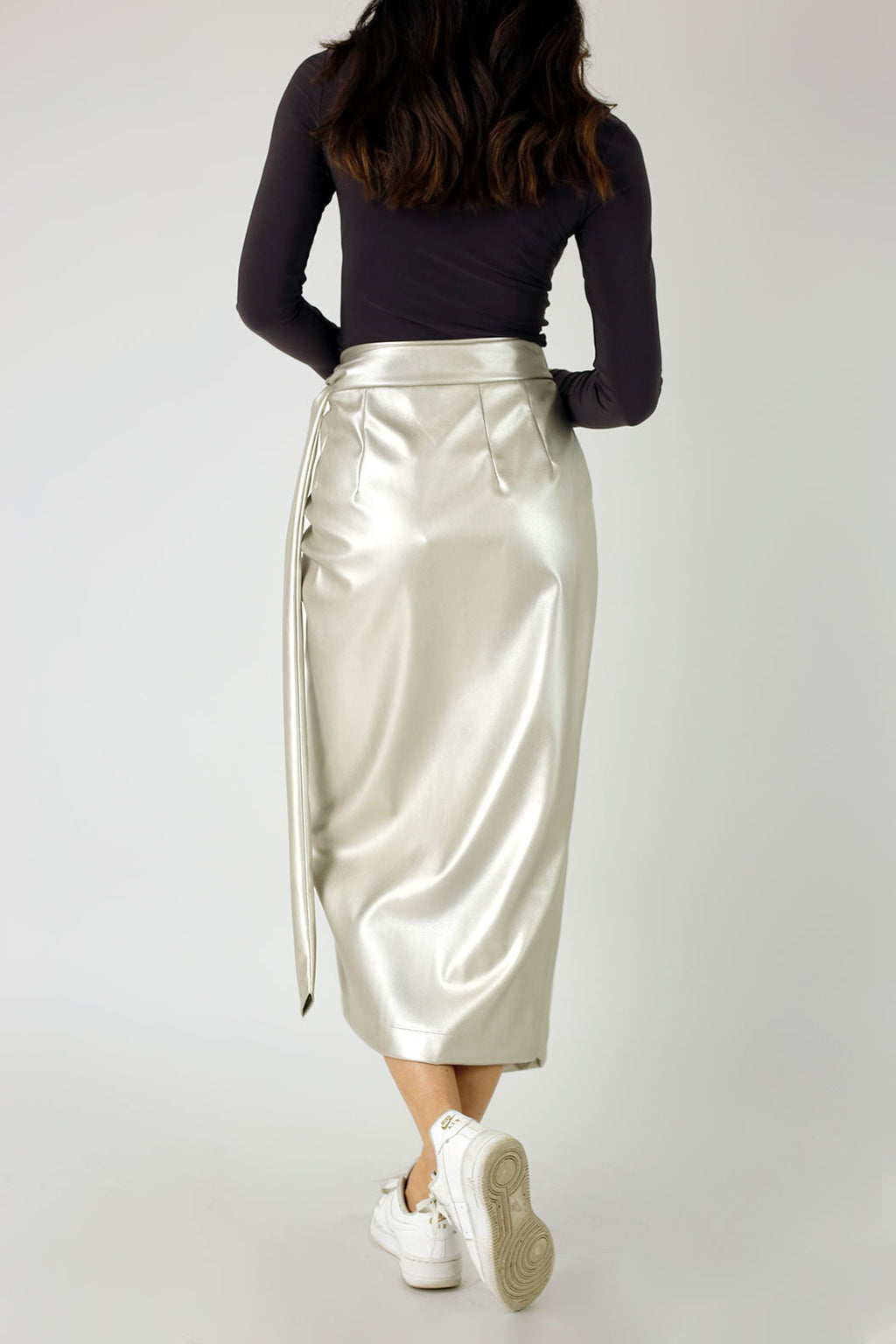 Silver Vegan Leather Wrap Skirt - FINAL SALE