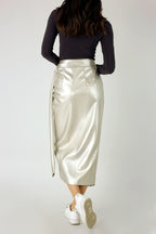 Silver Vegan Leather Wrap Skirt - FINAL SALE