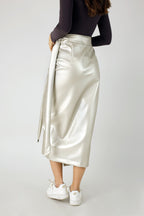 Silver Vegan Leather Wrap Skirt - FINAL SALE