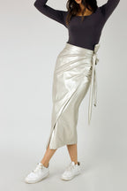 Silver Vegan Leather Wrap Skirt - FINAL SALE