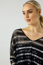 Silver Sequin Vee Neck Top - FINAL SALE