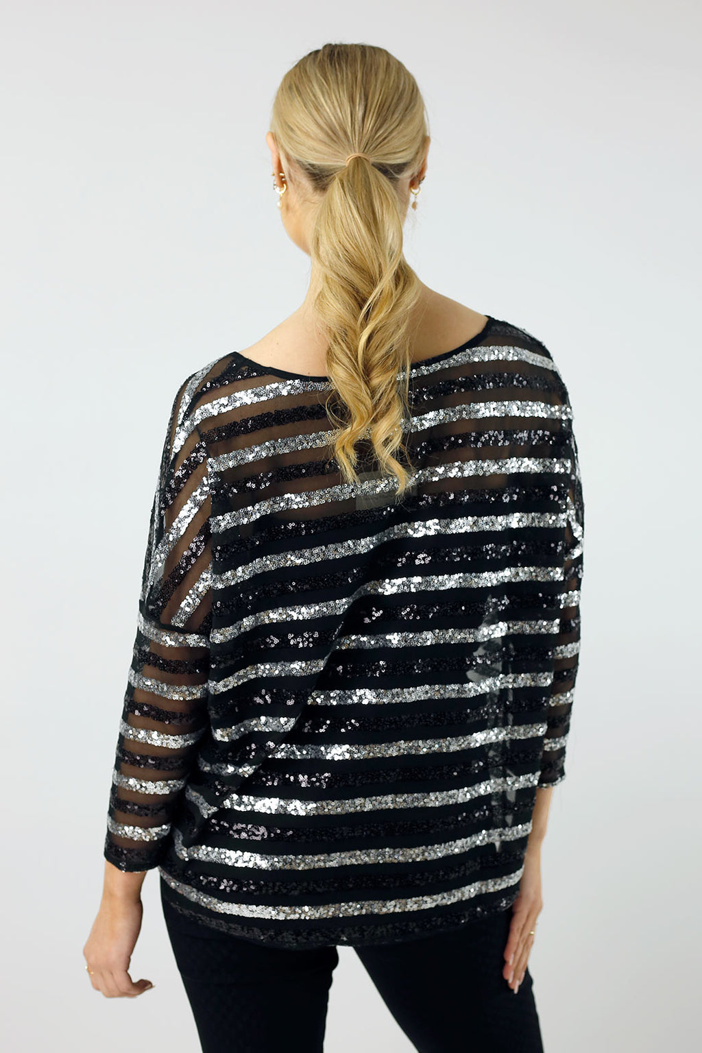 Silver Sequin Vee Neck Top - FINAL SALE