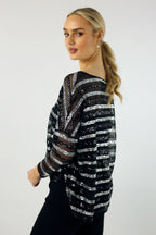 Silver Sequin Vee Neck Top - FINAL SALE