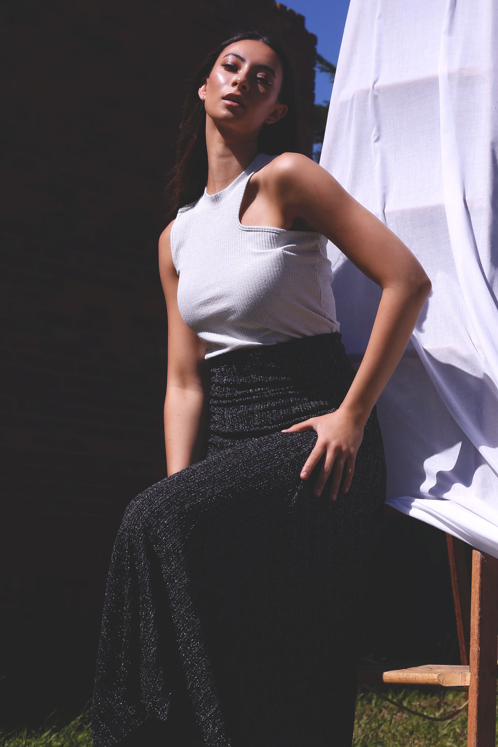 Silver Lurex Pleat Skirt - SALE