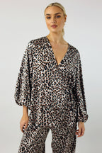 Silver Animal Silky Wrap Top - FINAL SALE