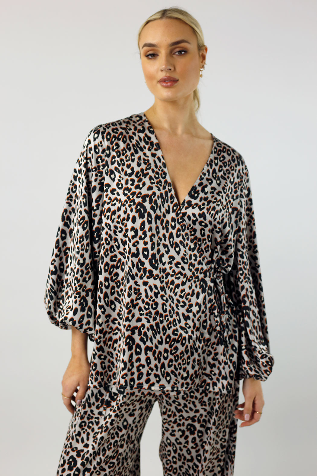 Silver Animal Silky Wrap Top - FINAL SALE