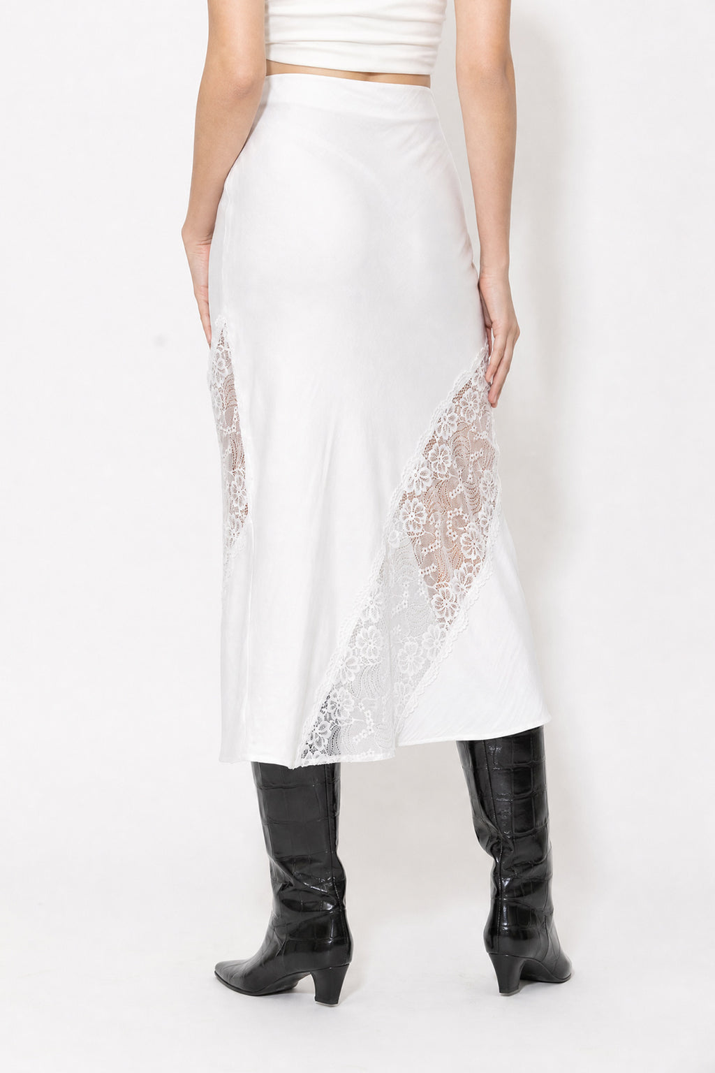 White Glow Lace Bias Skirt