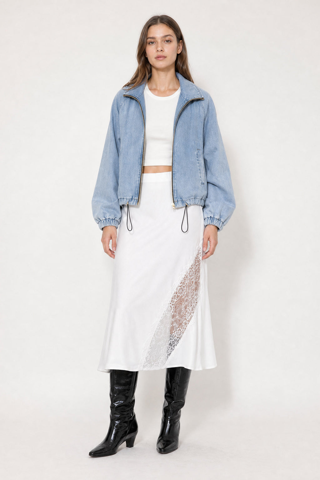 White Glow Lace Bias Skirt