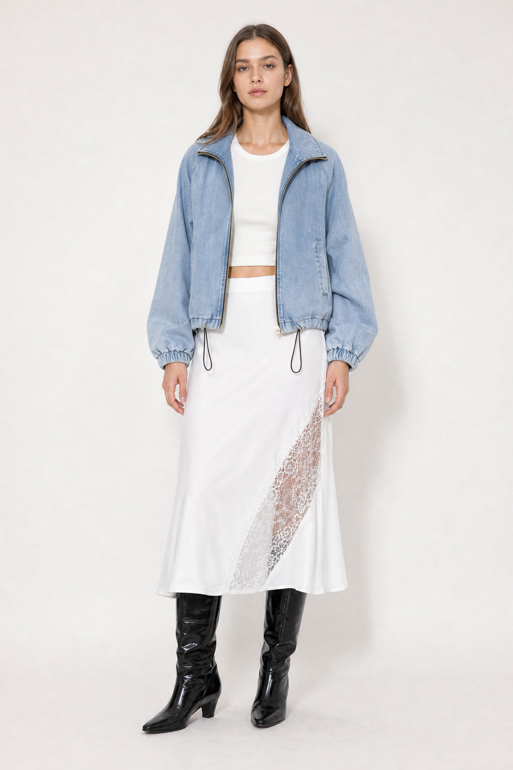 White Glow Lace Bias Skirt