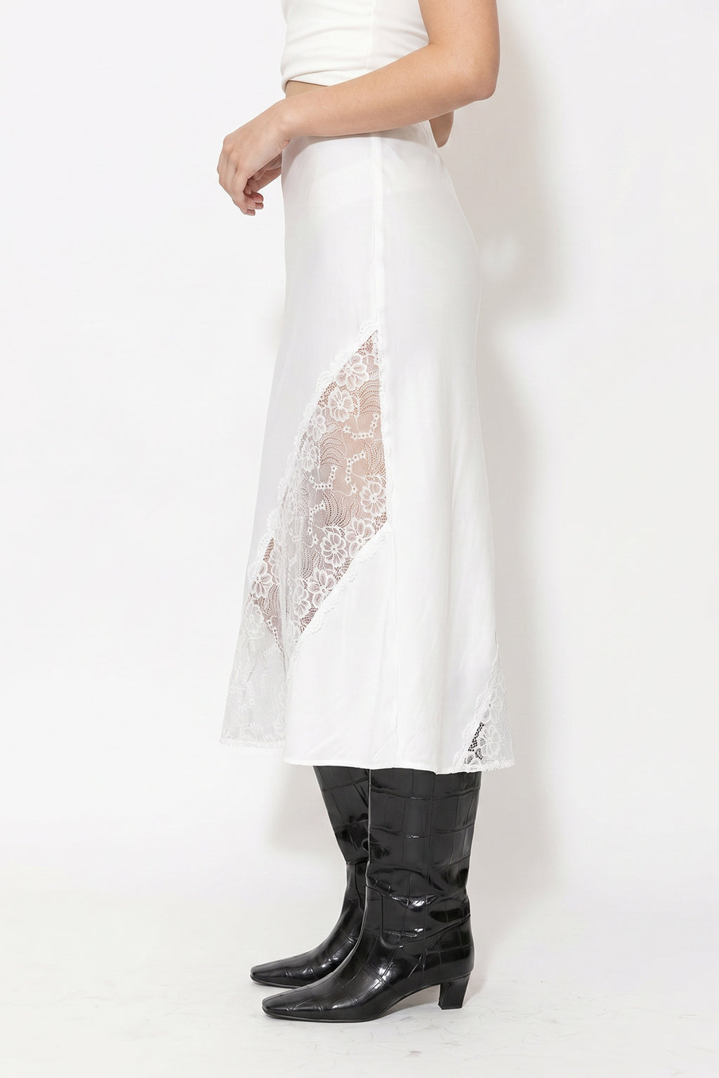 White Glow Lace Bias Skirt