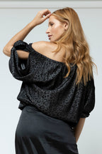Black Animal Chambray Balloon Top - Sale