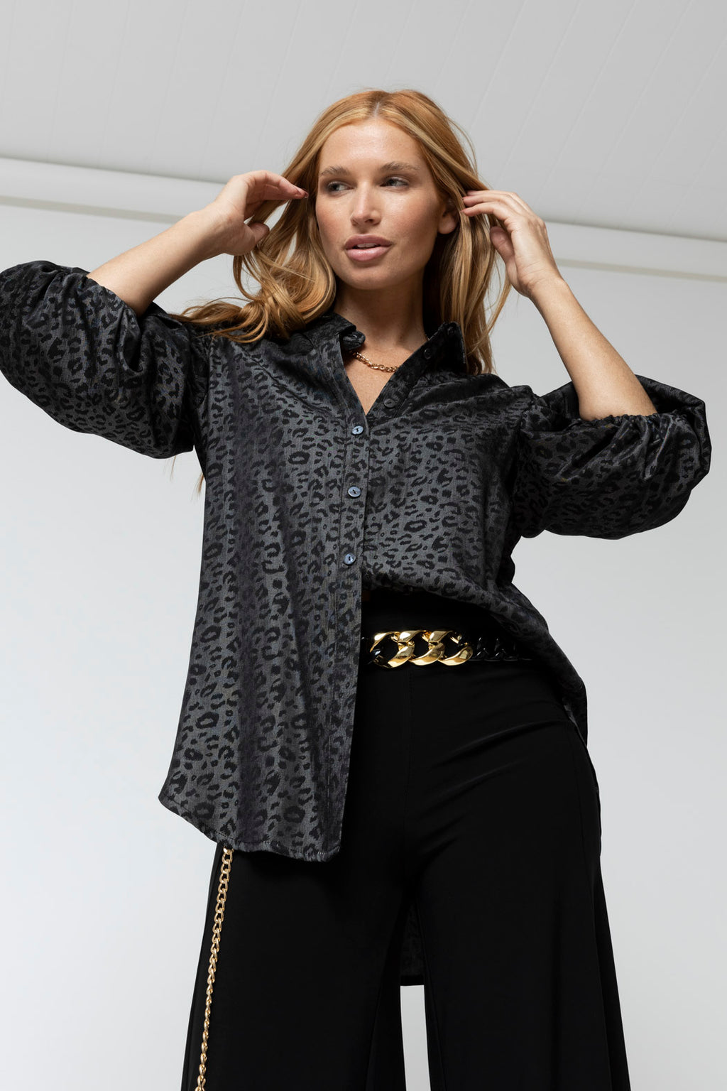 Black Animal Chambray Shoulder Top - Sale