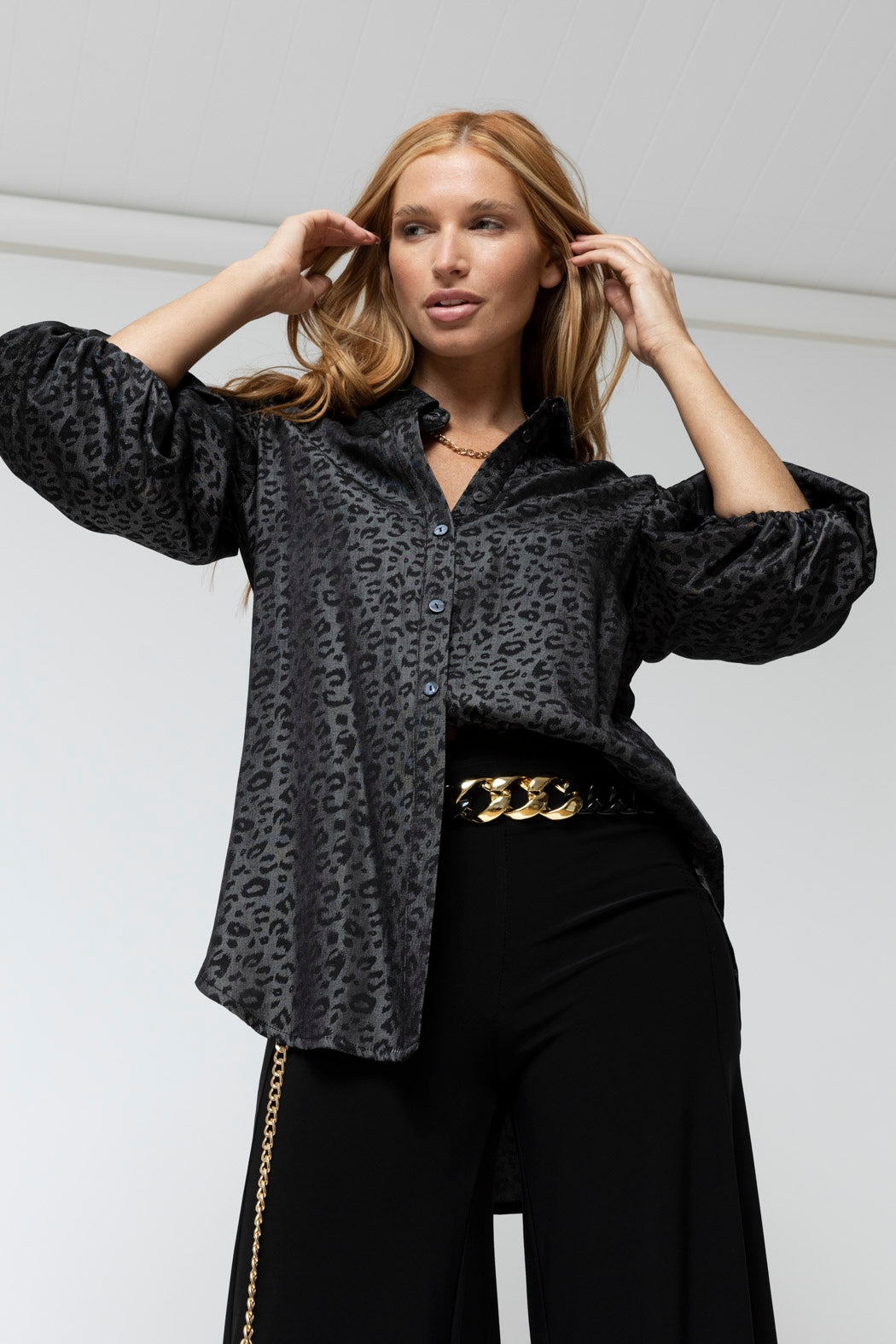 Black Animal Chambray Shoulder Top - Sale