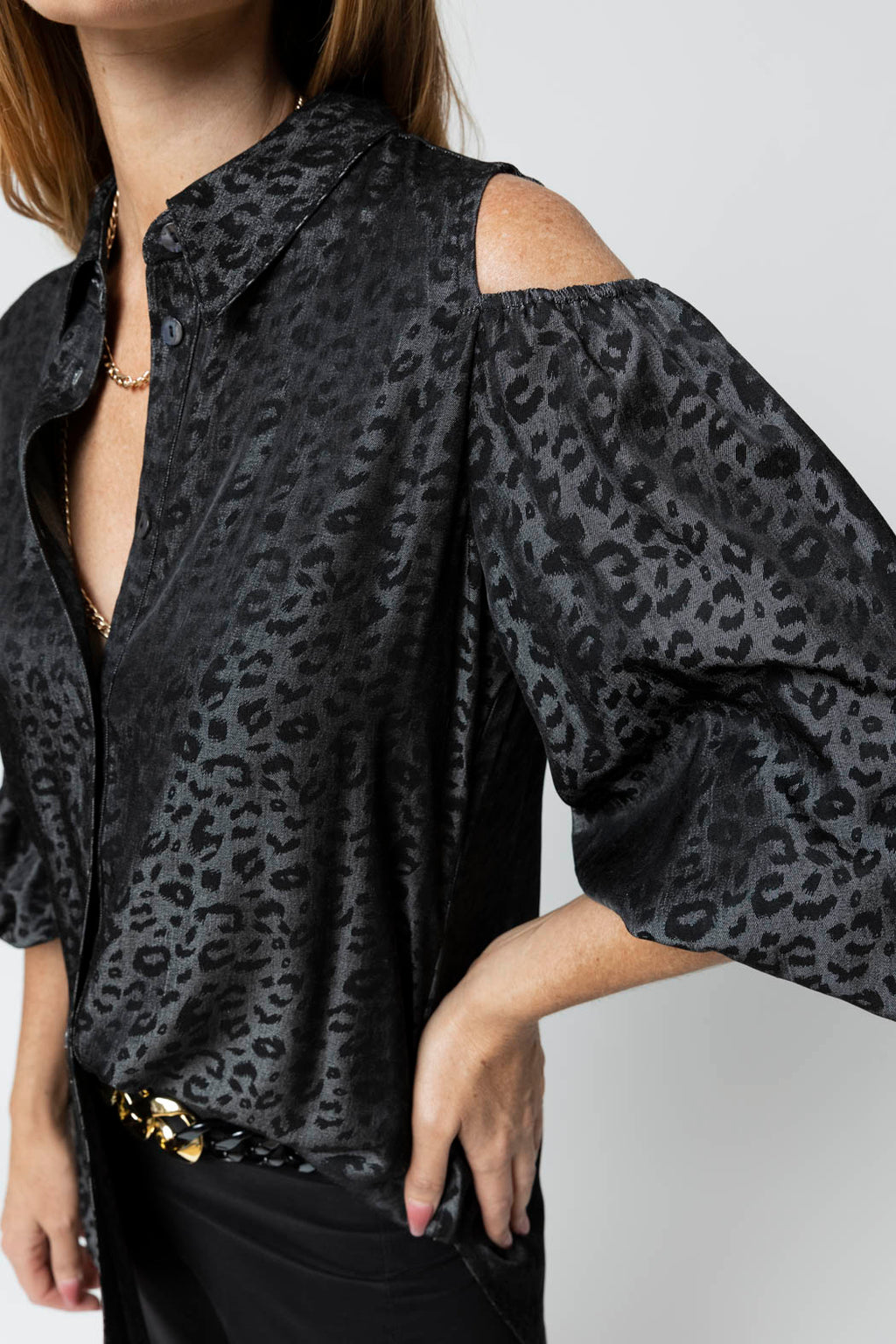 Black Animal Chambray Shoulder Top - Sale