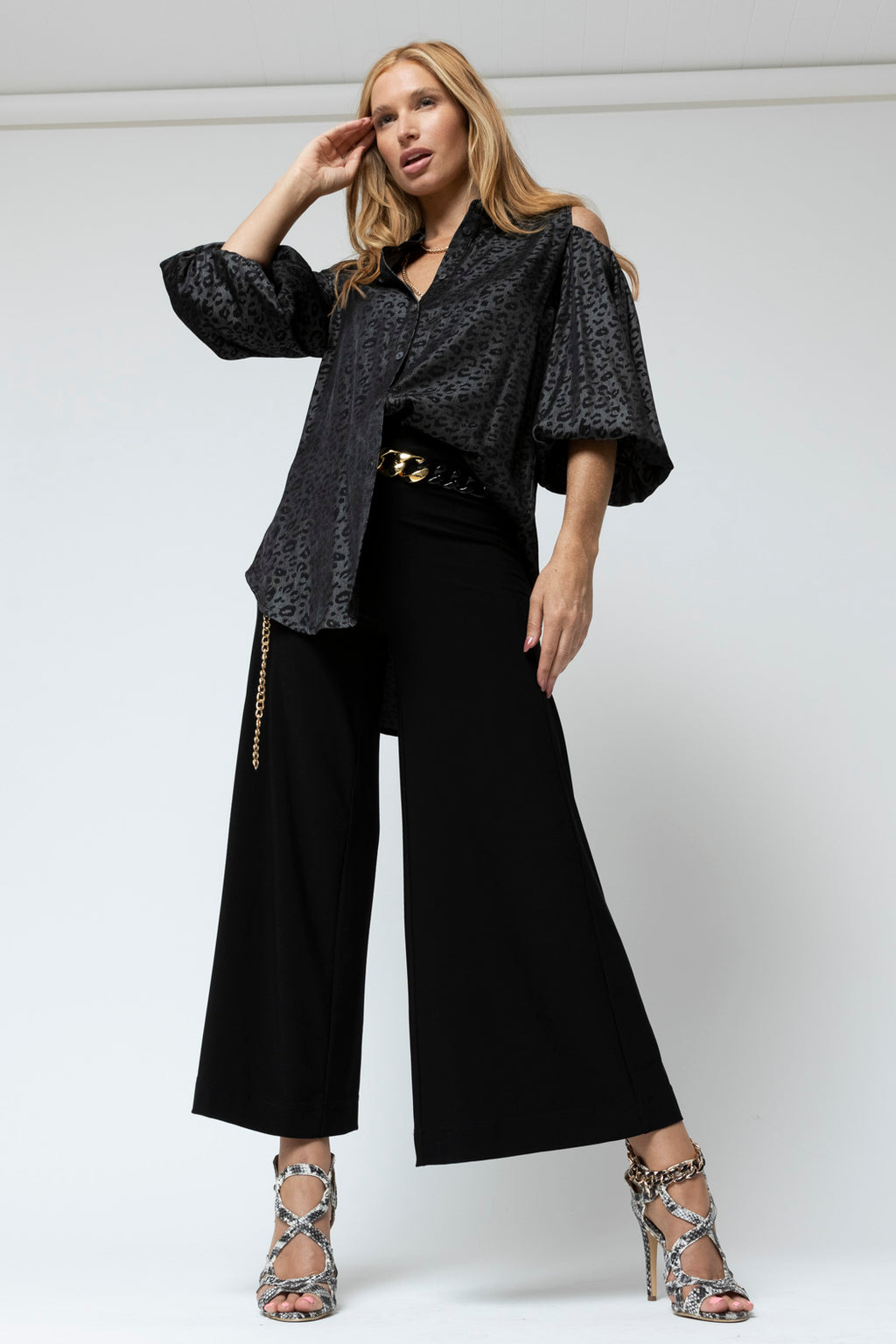 Black Animal Chambray Shoulder Top - Sale