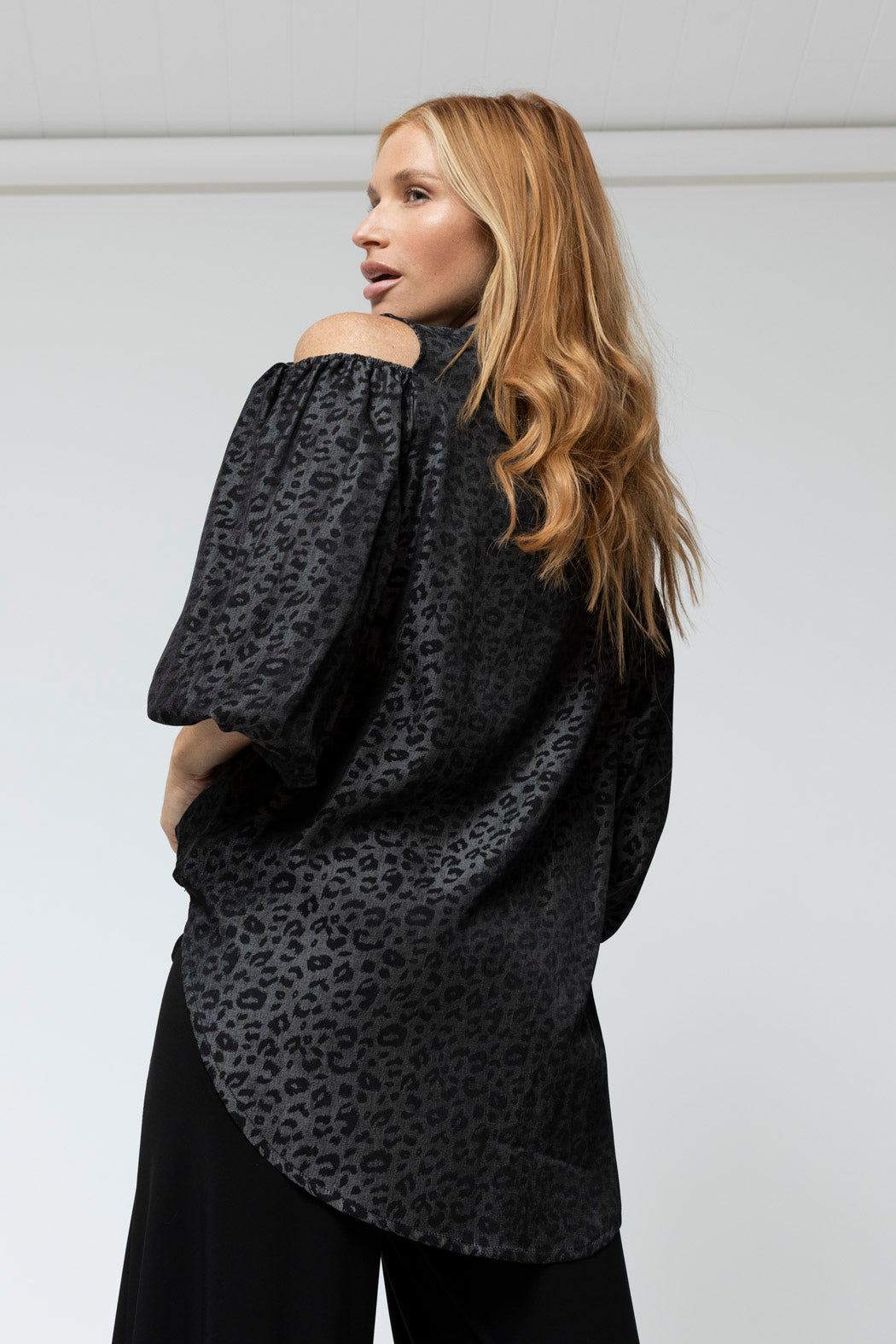 Black Animal Chambray Shoulder Top - Sale