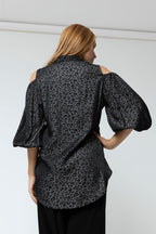 Black Animal Chambray Shoulder Top - Sale