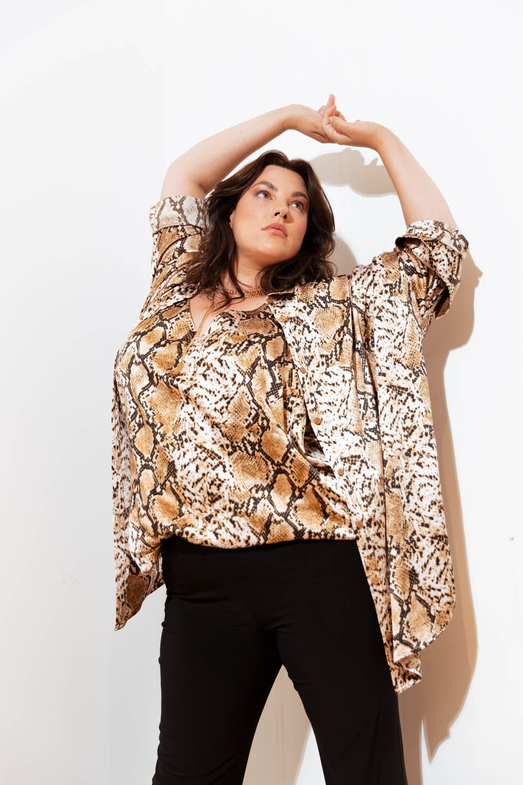 Tan Snake Boyfriend Maxi Shirt - Final Sale
