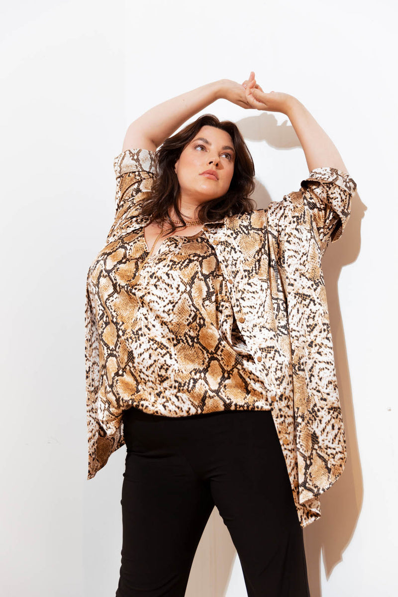 Tan Snake Boyfriend Maxi Shirt - Final Sale