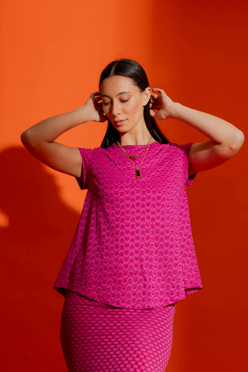 Pink Wave Bell Cap Sleeve Top