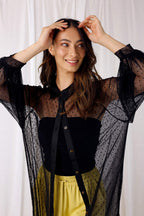 Black Pinspot Mesh Maxi Shirt - SALE