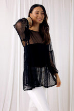 Black Pinspot Tiered Mesh Top - SALE