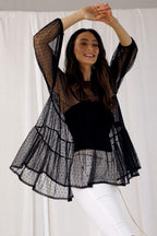 Black Pinspot Tiered Mesh Top - SALE