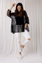 Black Pinspot Tiered Mesh Top - SALE