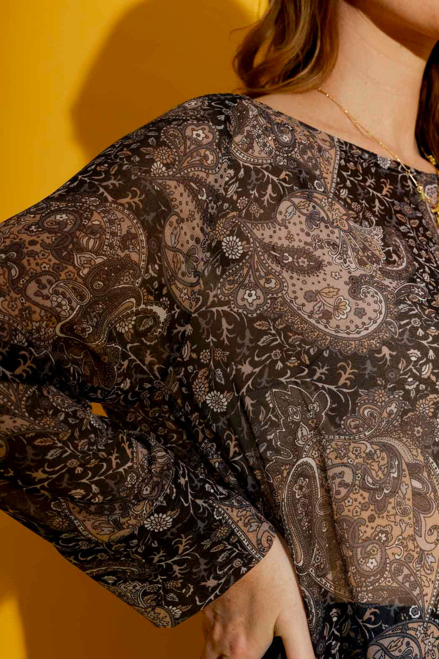 Charcoal Paisley Chiffon Top