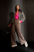 Grey Animal Crop Astra Coat Grey Animal