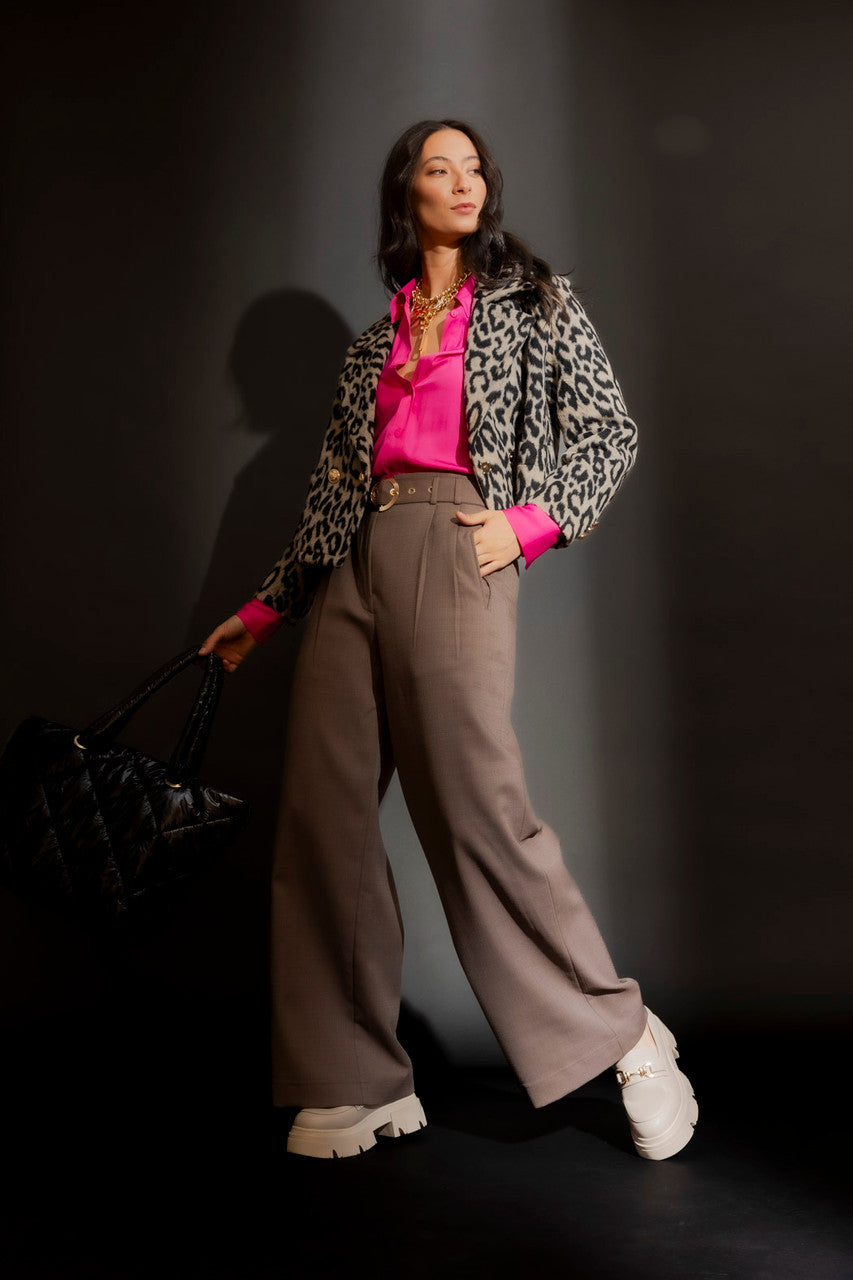 Grey Animal Crop Astra Coat Grey Animal