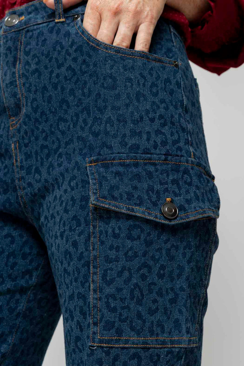 Mid Chambray Animal Cargo Jeans