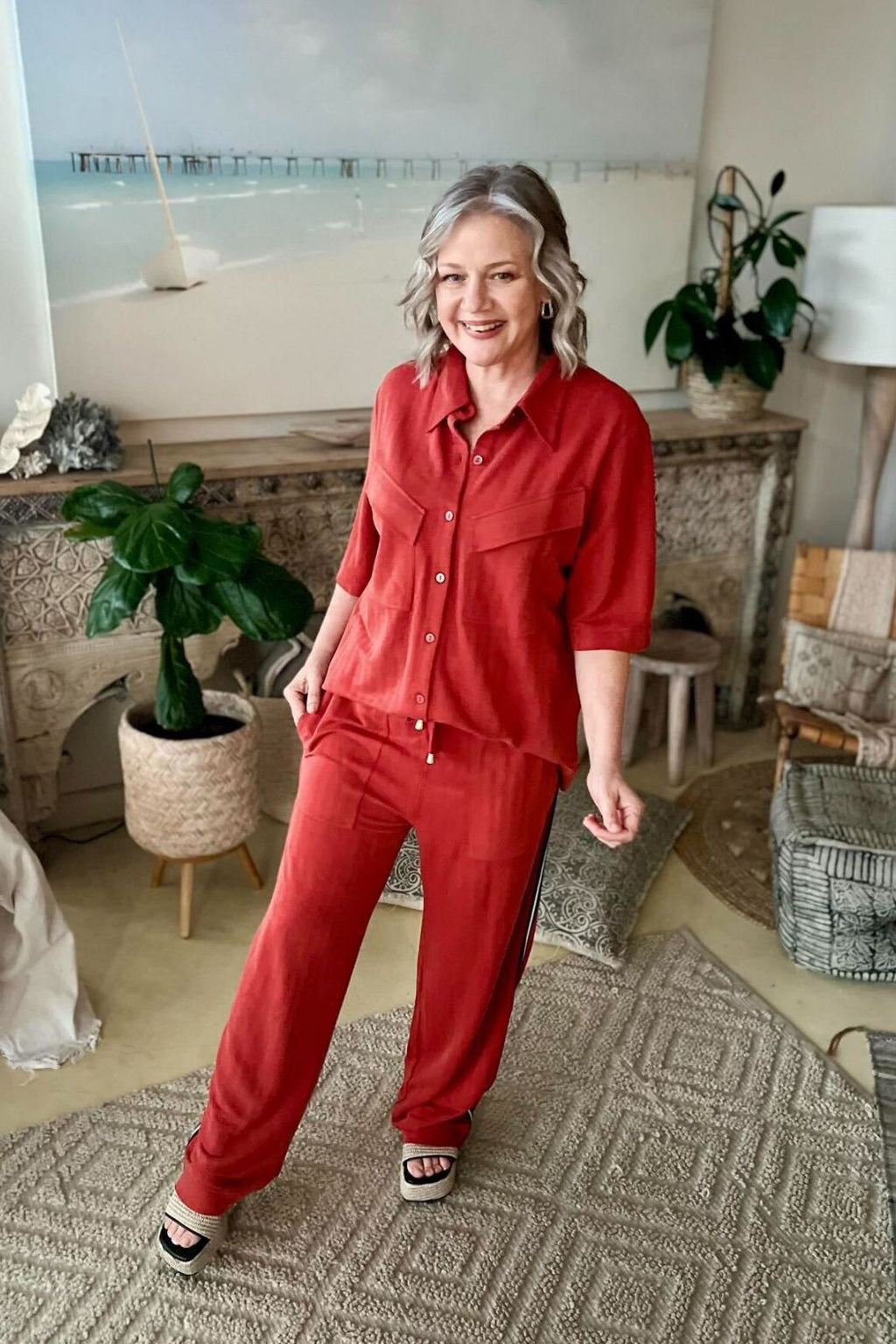 Rust Herringbone Stripe Pant