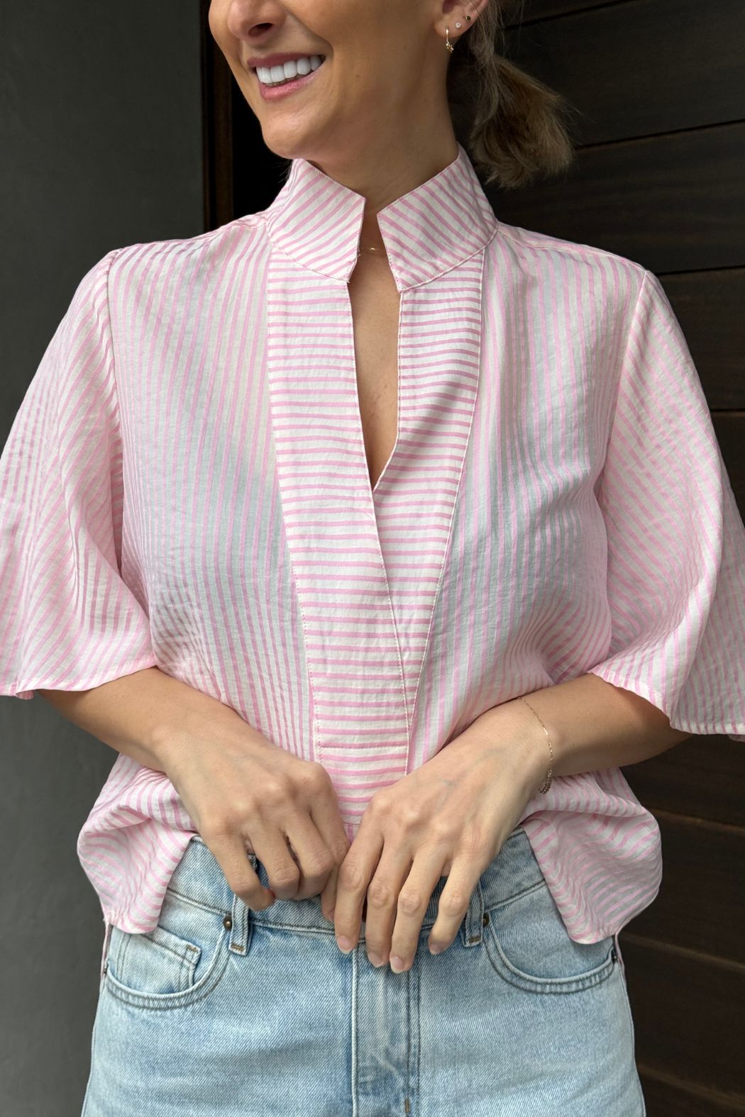 Pink Stripe Milan Fluted Blogger Shirt