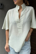 Green Stripe Milan Fluted Blogger Shirt