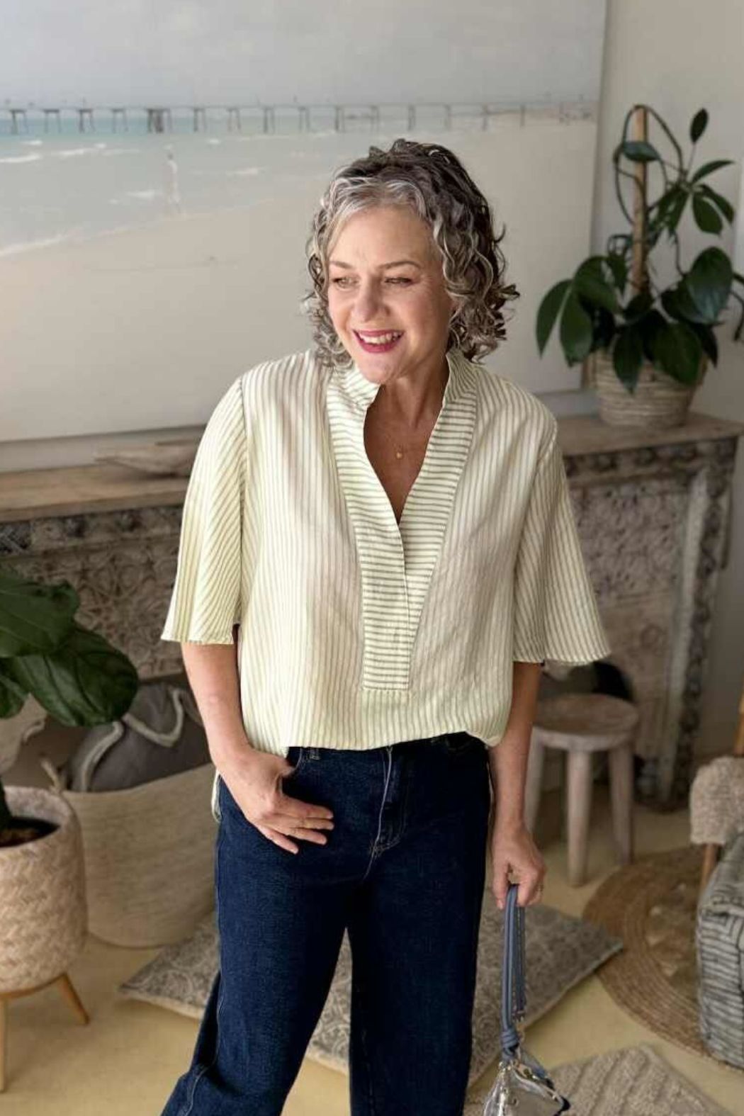 Green Stripe Milan Fluted Blogger Shirt