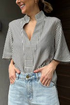 Black Stripe Milan Fluted Blogger Shirt