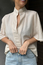 Tan Stripe Milan Fluted Blogger Shirt