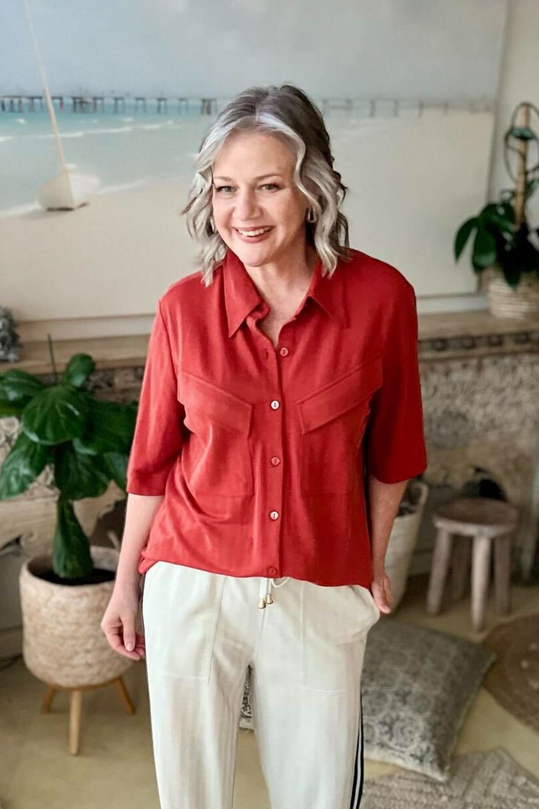 Rust Herringbone Pocket Shirt